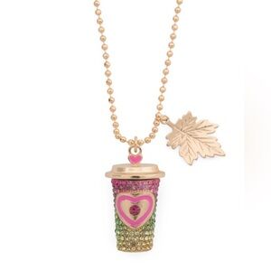 Rhinestone Latte Heart Pendent Necklace Gold Leaf Fall Jewelry Betsey Johnson